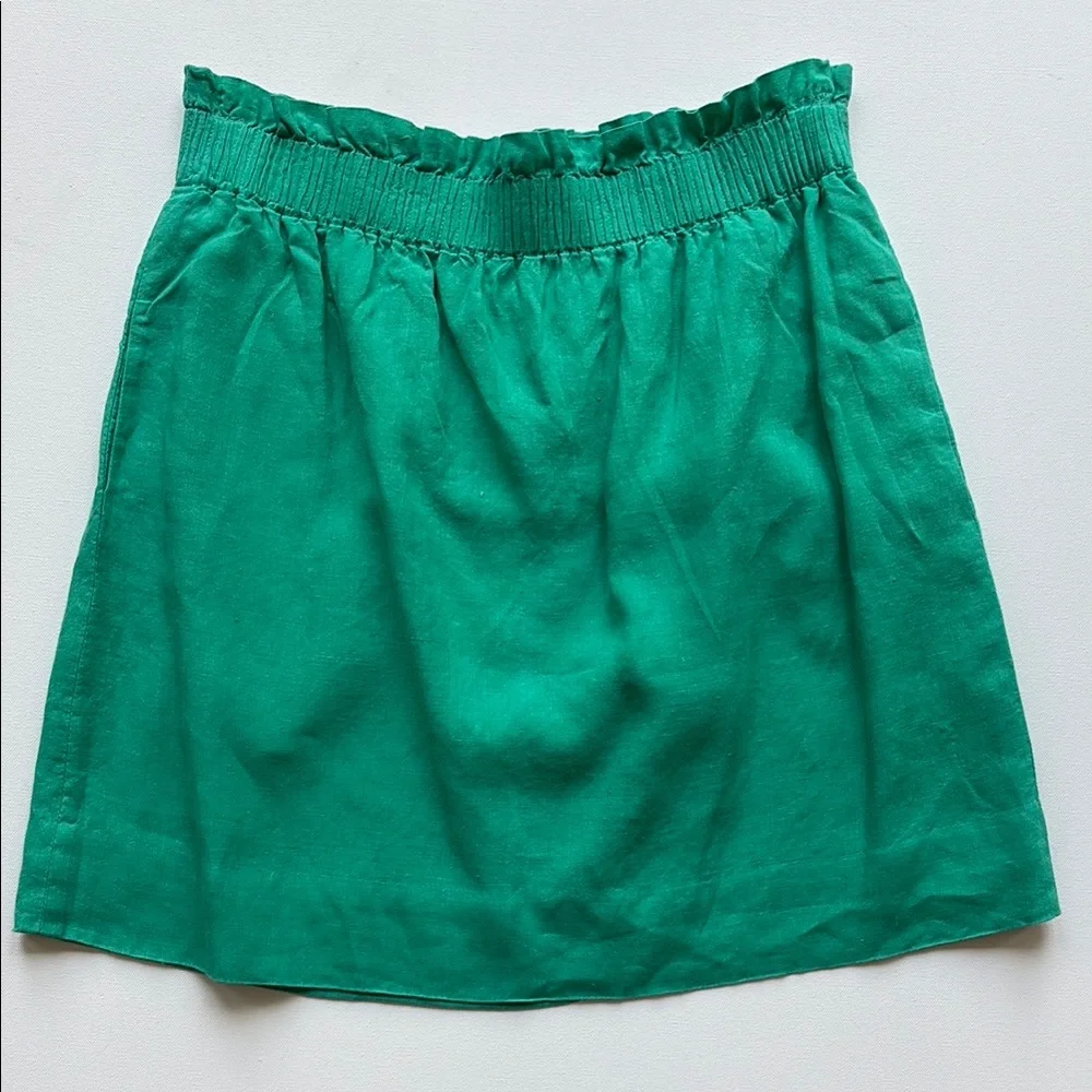 J.Crew Pull-On Linen Mini Skirt- Jade Green- Size 8 - Picture 2 of 6